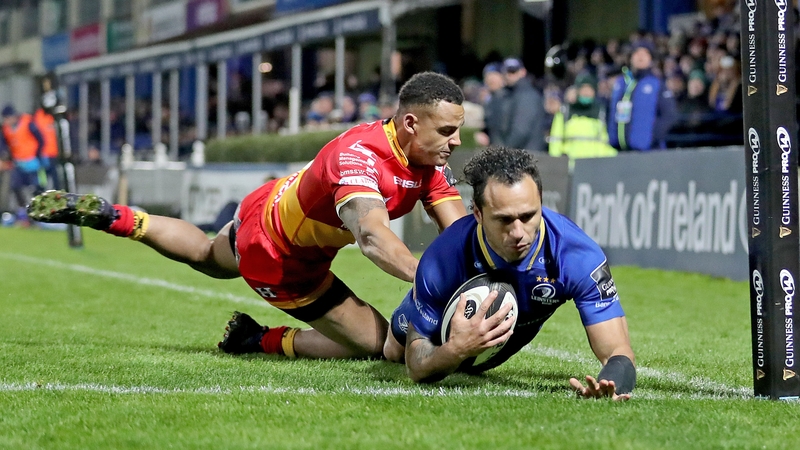 Isa Nacewa slides for a try in Leinster's 54-10 demolition of Dragons in the RDS