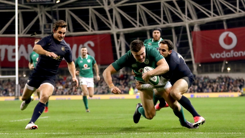 Ulster winger Jacob Stockdale scored two tries in a Man of the Match winning display against Argentina