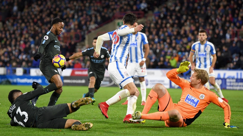 Raheem Sterling scores the winner for Manchester City via a rebound