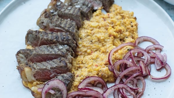 Rory O'Connell's Roast Sirloin of Beef with Creamed Corn and Pickled Red Onions