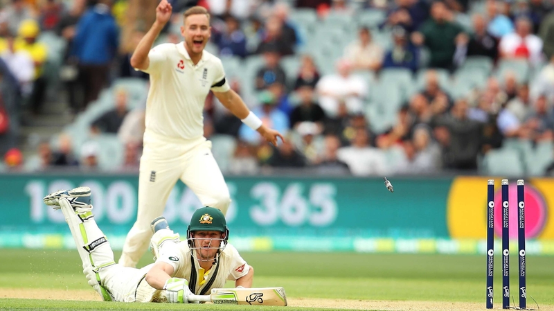 Cameron Bancroft of Australia looks dives for the crease as he is run out by Chris Woakes