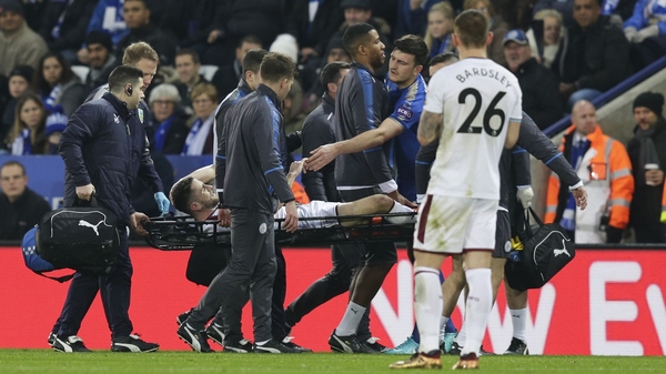 Robbie Brady being stretchered off at the King Power Stadium
