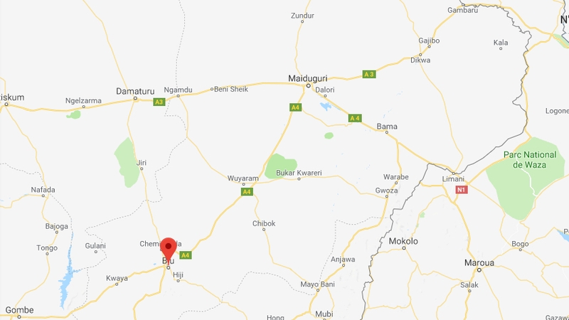 The attacks occurred in the town of Biu, about 185km south of the Borno State capital Maiduguri (Pic: Google Maps)