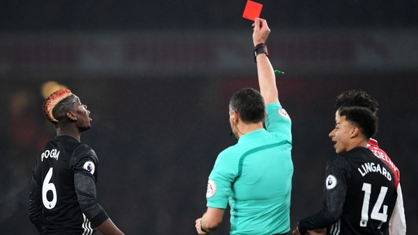 Pogba was sent off against Arsenal