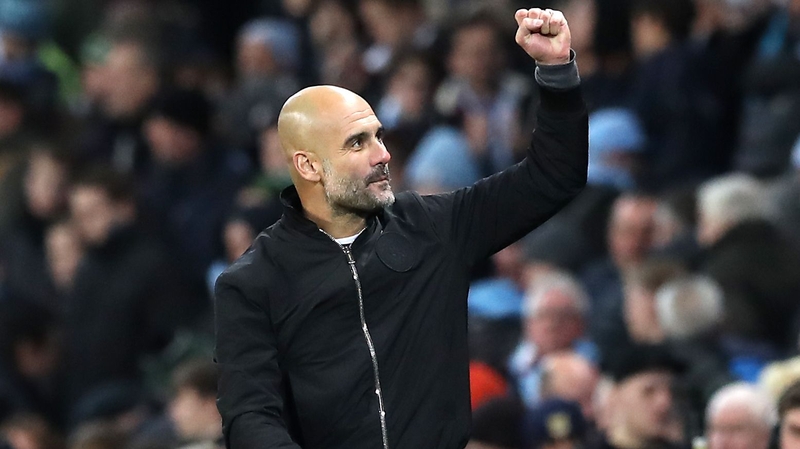Pep Guardiola salutes the Manchester City faithful after his side's win against West ham