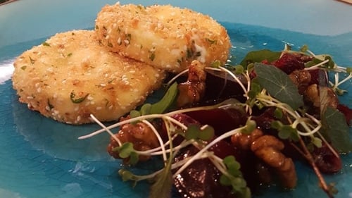 Crispy Goats' Cheese with Roasted Beetroot, Cranberries, Watercress