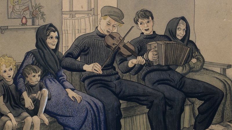 'Music on the Great Blasket Island' watercolour picture in 1933 (Pic: Irish Folklore Commission Collection)