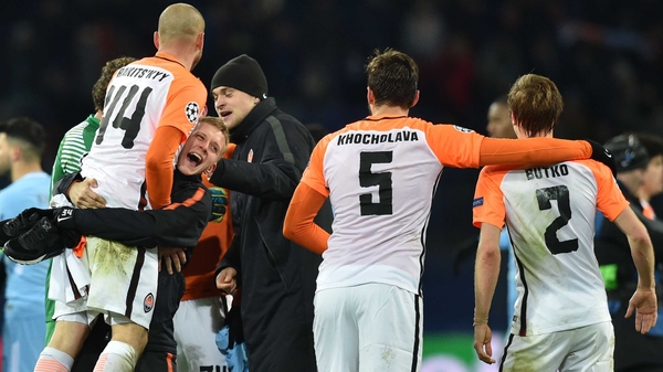 Shakhtar Donetsk celebrate their win against Manchester City