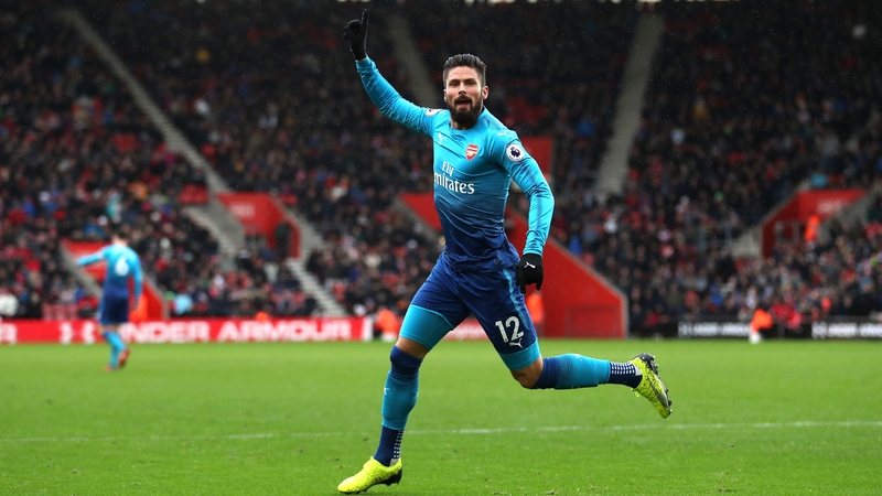 Olivier Giroud celebrates his 88th-minute equaliser at St Mary's
