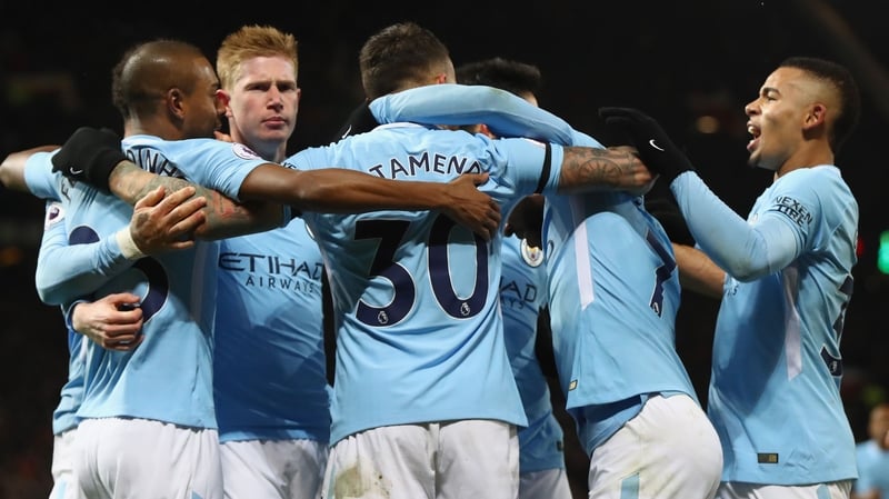 Manchester City celebrate Nicolas Otamendi's winner