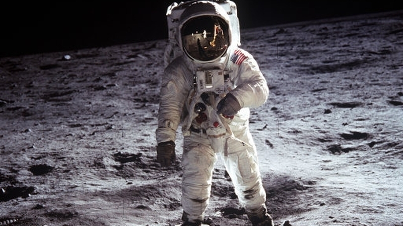 Buzz Aldrin walks on the Moon on 20 July 1969