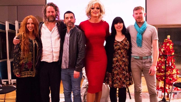 The Pantisocracy Christmas Special line-up (L-R): singer and actor Lisa Lambe, Hot House Flowers frontman Liam Ó Maonlaí, Panti Bliss, musician Seán Mac Erlaine, poet Doireann Ní Ghríofa and former Riverdance star Colin Dunne