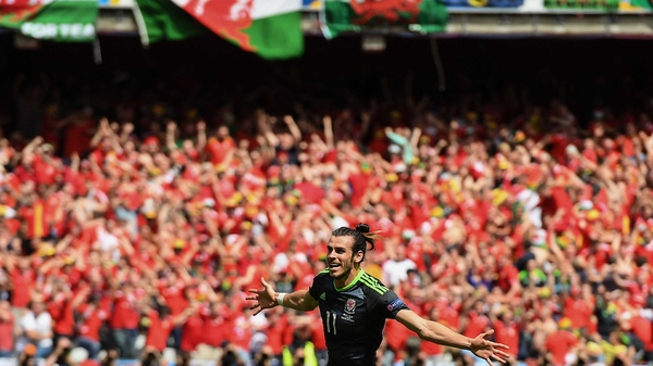 Gareth Bale wheels away in celebration after scoring against England at Euro 2016