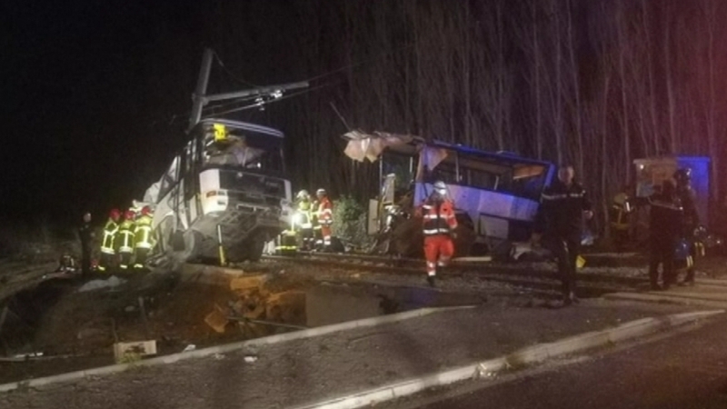 The bus was ripped apart in the collision