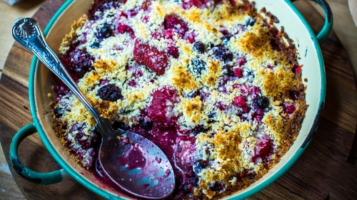 Donal's White Chocolate and Berry Bake with Vanilla ice-cream