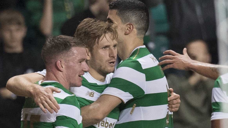 Jonny Hayes (L) finally got off the mark for Celtic