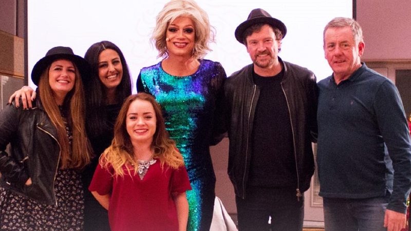 Panti Bliss (centre) with guests (L to R) Aoife Scott, Razan Ibraheem, Niamh McCarthy, Steve Wall and Luka Bloom