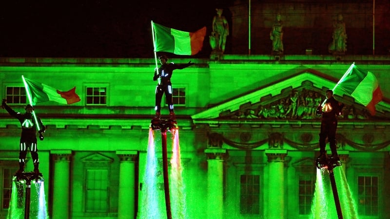 Members of Flyboard Ireland take part in the Liffey Lights festival in Dublin