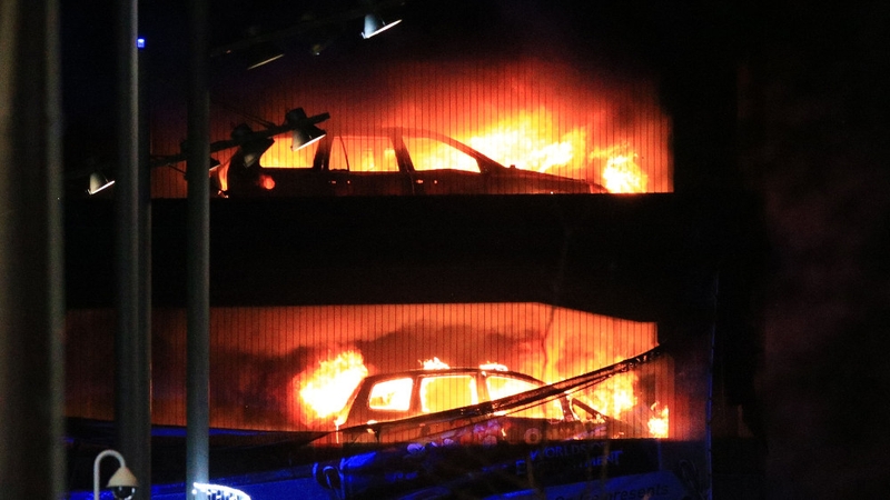 Cars on fire in the multi-storey car park