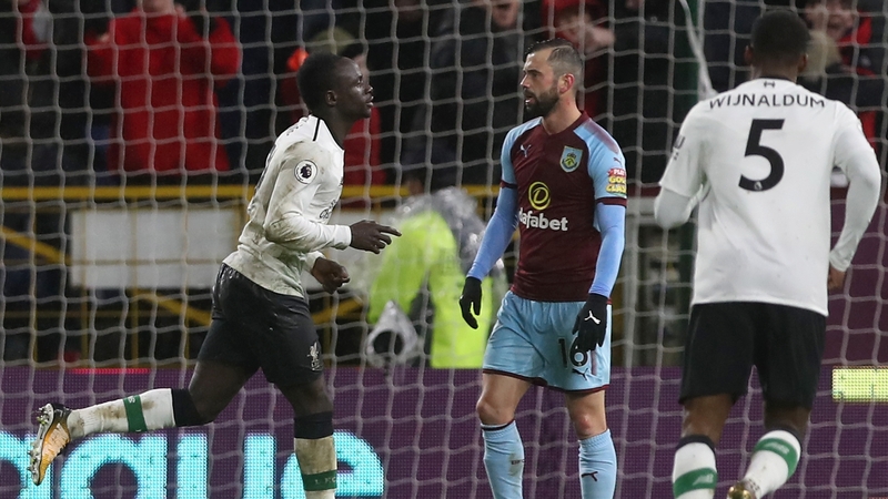 Sadio Mane celebrates scoring for Liverpool against Burnley