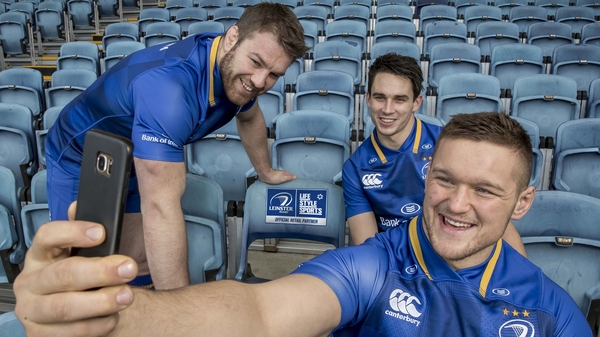 Sean O'Brien (L), Joey Carbery and Andrew Porter were in the RDS to launch the Life Style Sports, 'Own the Jersey Own the Seat' competition