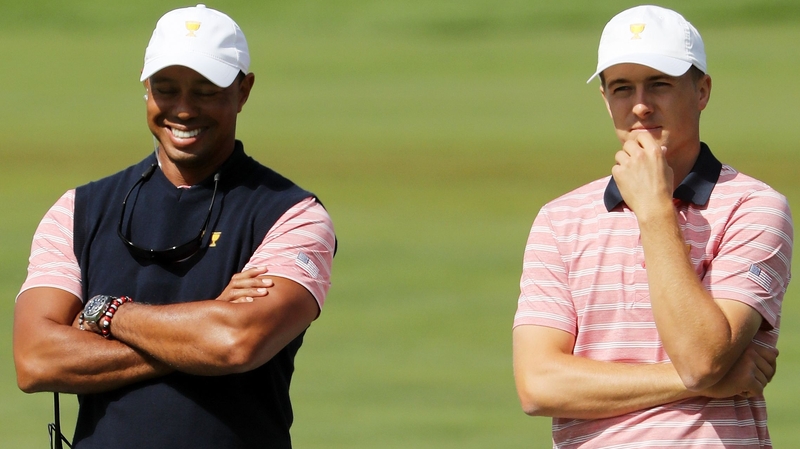 Tiger Woods (L) with Jordan Spieth at last September's Presidents Cup