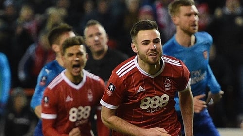 Ben Brereton (R) celebrates his penalty against Arsenal