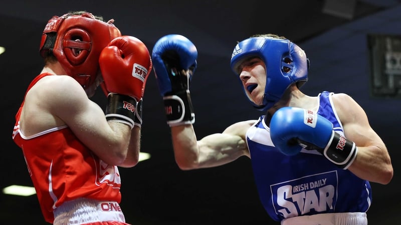 Roy Sheahan (blue) in action against the now rising professional star Jason Quigley