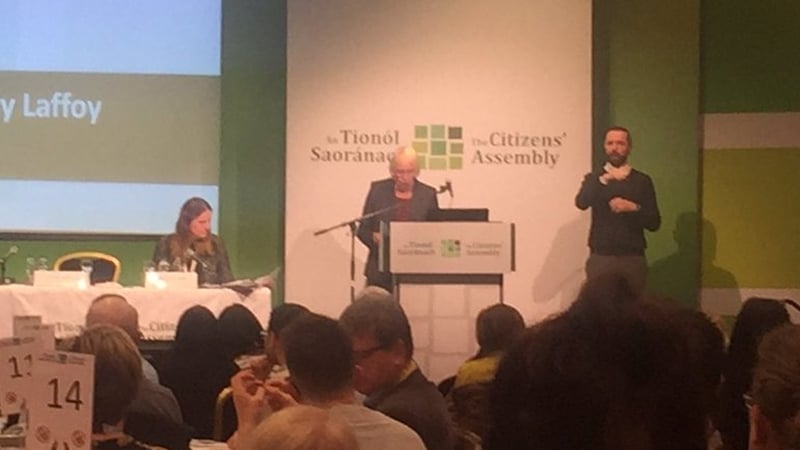 Chairperson of the Citizens' Assembly Ms Justice Mary Laffoy addressing assembly members