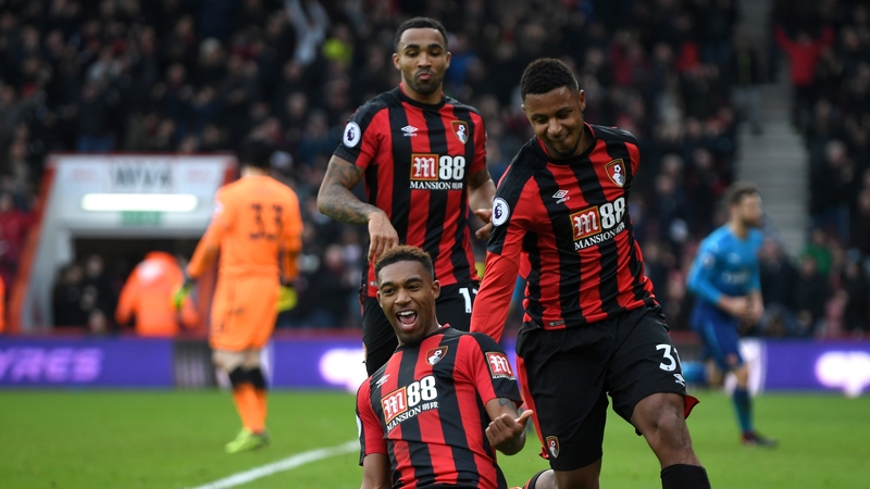Jordon Ibe celebrates after scoring for Bournemouth.