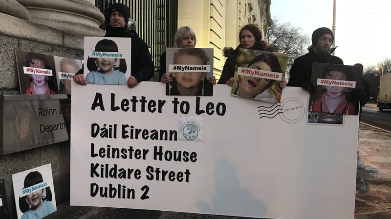 The MyNameIs group gathered outside Government Buildings