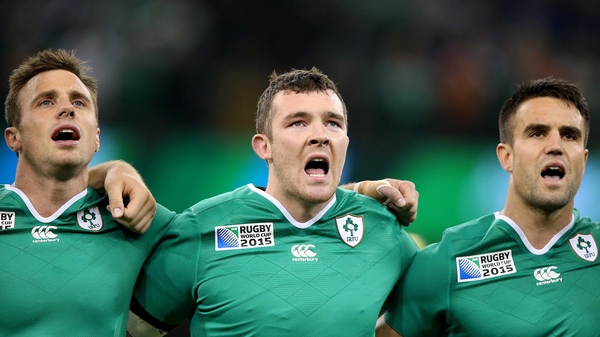 Tommy Bowe (far left) with Peter O'Mahony and Conor Murray