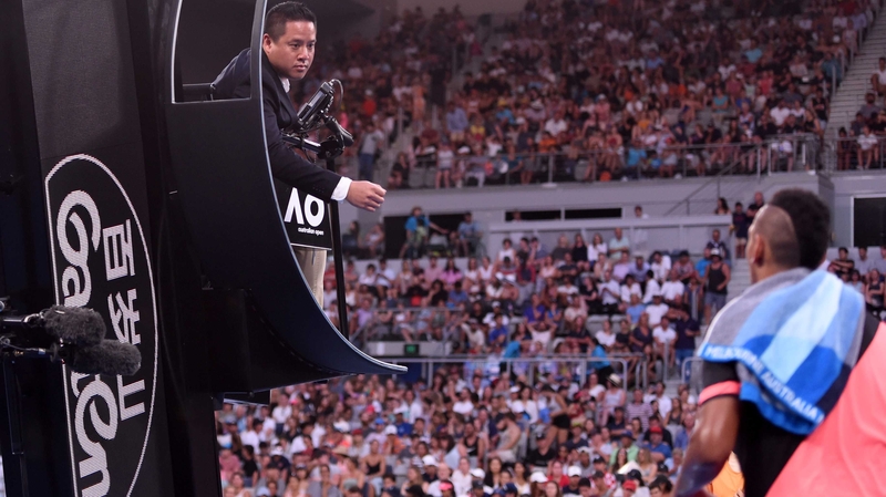 Australia's Nick Kyrgios speaks to the umpire