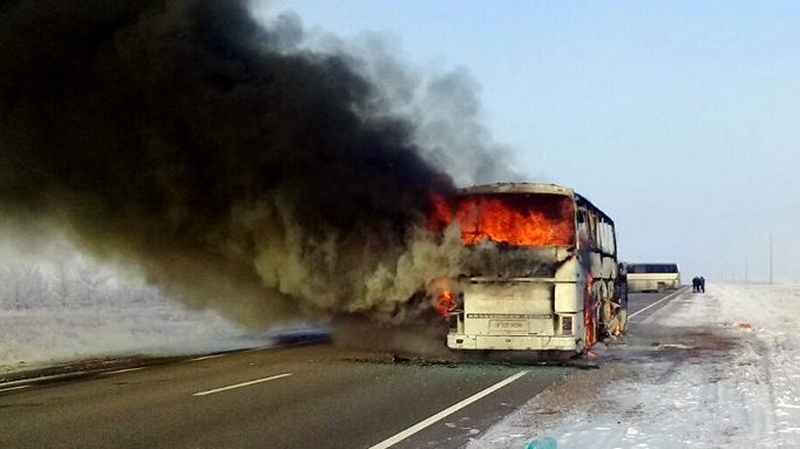 Five people managed to escape the burning vehicle