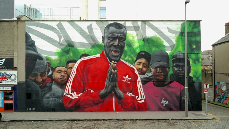 SUBSET's mural of Grime superstar Stormzy, in Dublin's Smithfield district.
