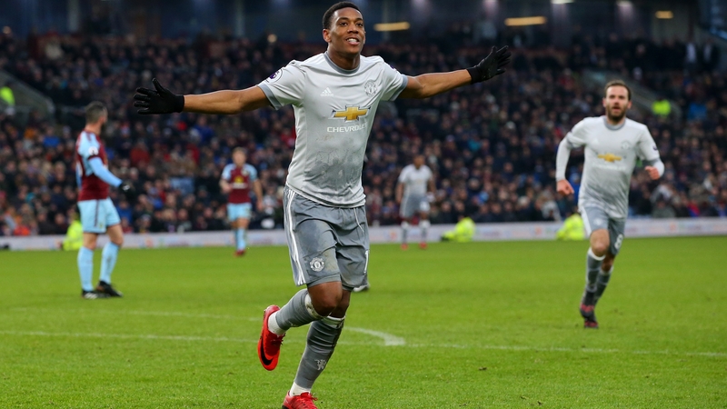 Anthony Martial celebrates what proved to be the match winner at Turf Moor