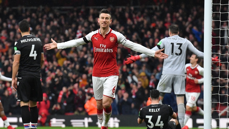 Laurent Koscielny celebrates his goal for the Gunners