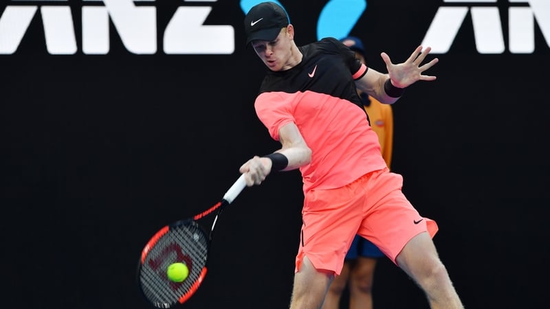 Kyle Edmund hits a return against Italy's Andreas Seppi