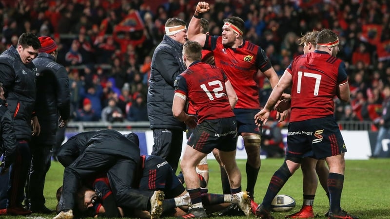 Billy Holland celebrates as Simon Zebo scores a try