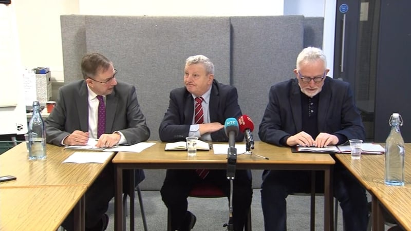 (L-R) Eamon Ó Cuív, Peter Bunting and Conal McFeely at the press conference in Belfast