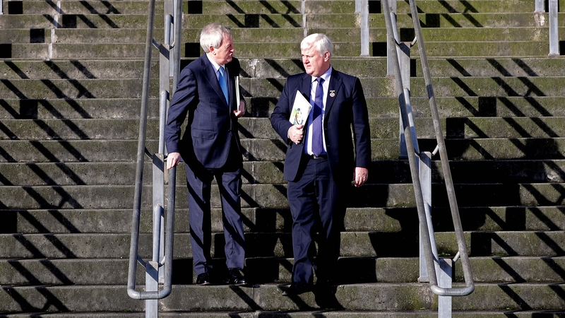 Paraic Duffy (L) and GAA president Aogán Ó Fearghaíl presented their final report together today