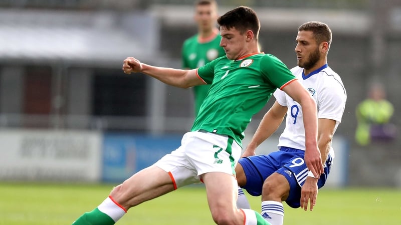 Rice in action for Ireland's Under-21s against Isreal in 2017