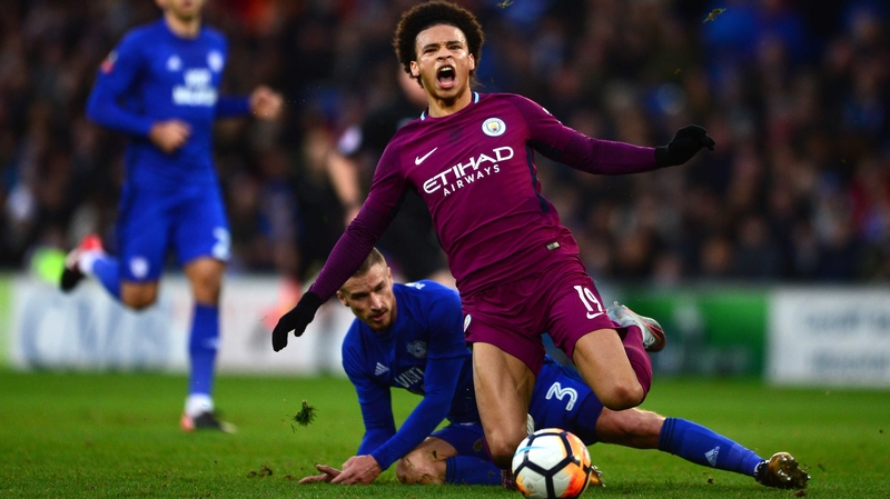 Leroy Sane is hacked down by Joe Bennett