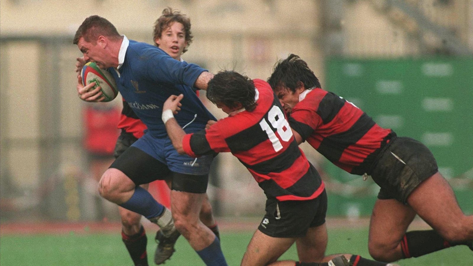 Costello in action for Leinster against Milan in the 1996 Heineken Cup.
