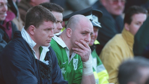 Keith Wood and Paul Wallace looking dejected after Ireland's loss to Wales
