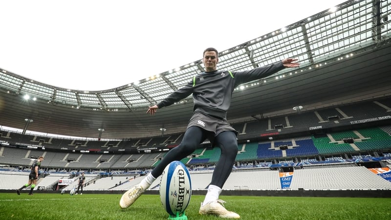 Jonathan Sexton getting in some kicking practice at the Stade de France