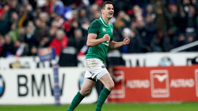 Johnny Sexton celebrates his match-winning score