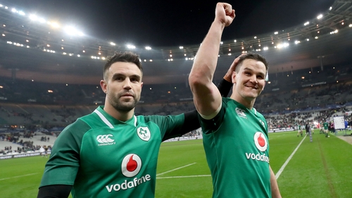 Conor Murray and Jonathan Sexton celebrate