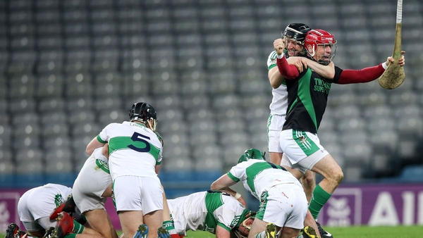 Anthony Nash and John McLoughlin celebrate at the final whistle
