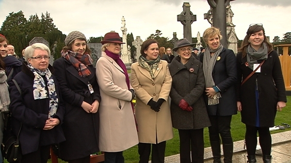 A small crowd, including politicians and trade unionists, gathered at her grave in Glasnevin Cemetery to hear tributes